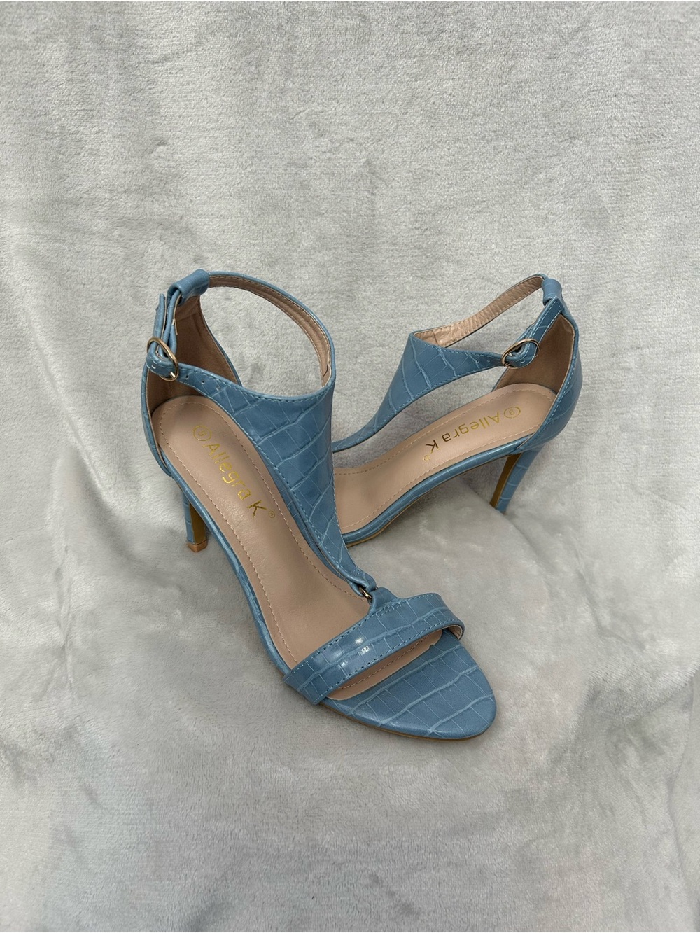 Allegra K Light Blue Croc-Embossed Open-Toe High Heel Sandals